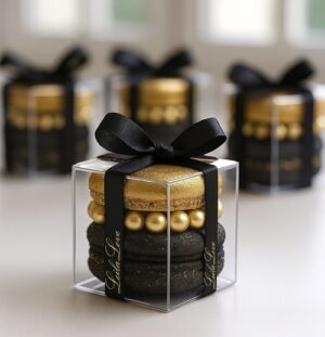 Luxurious gold pearl Macaron favors- 12 boxes